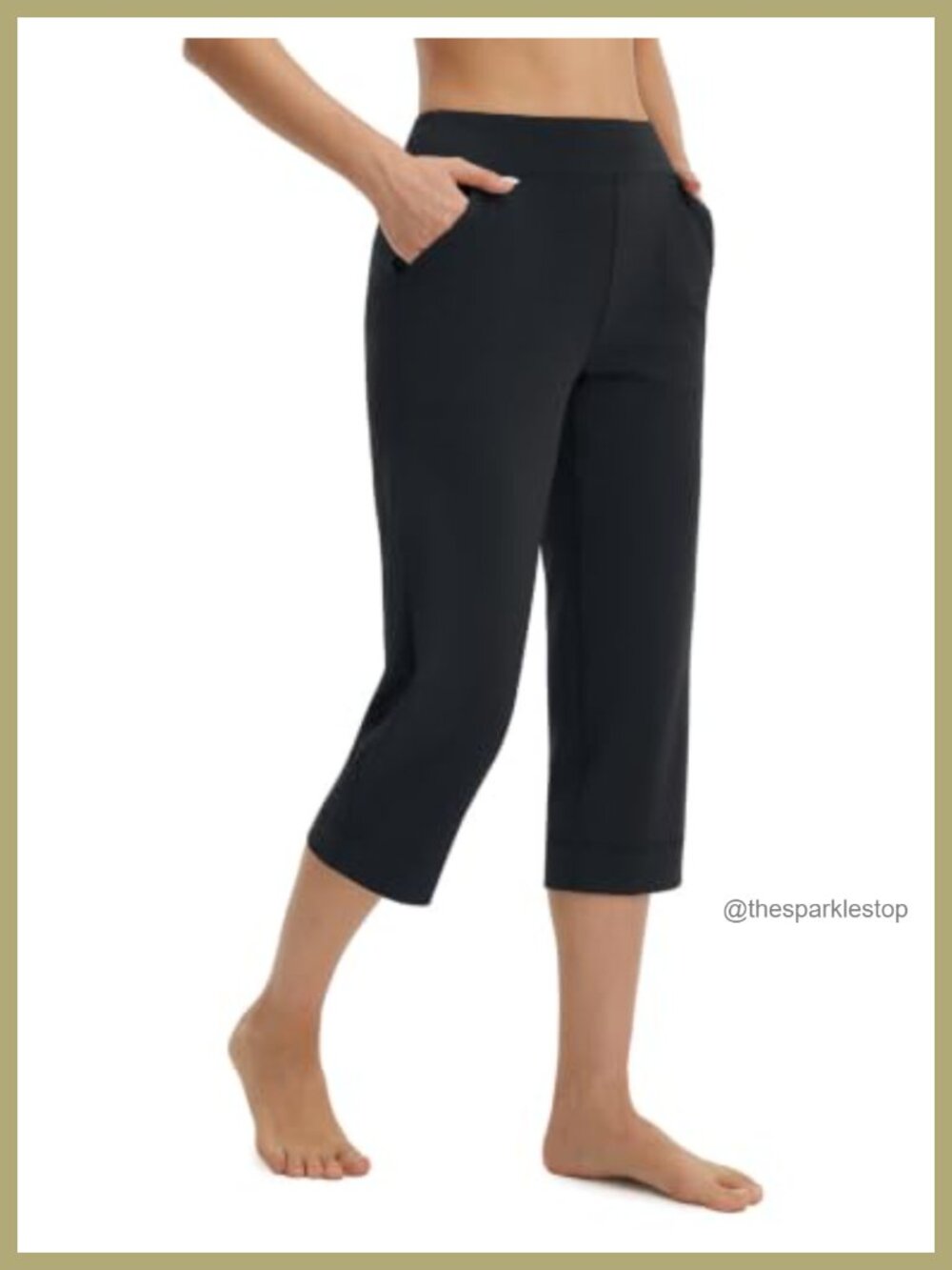 High Waisted Straight Leg Capri Yoga Pants with Pockets 21" Cropped